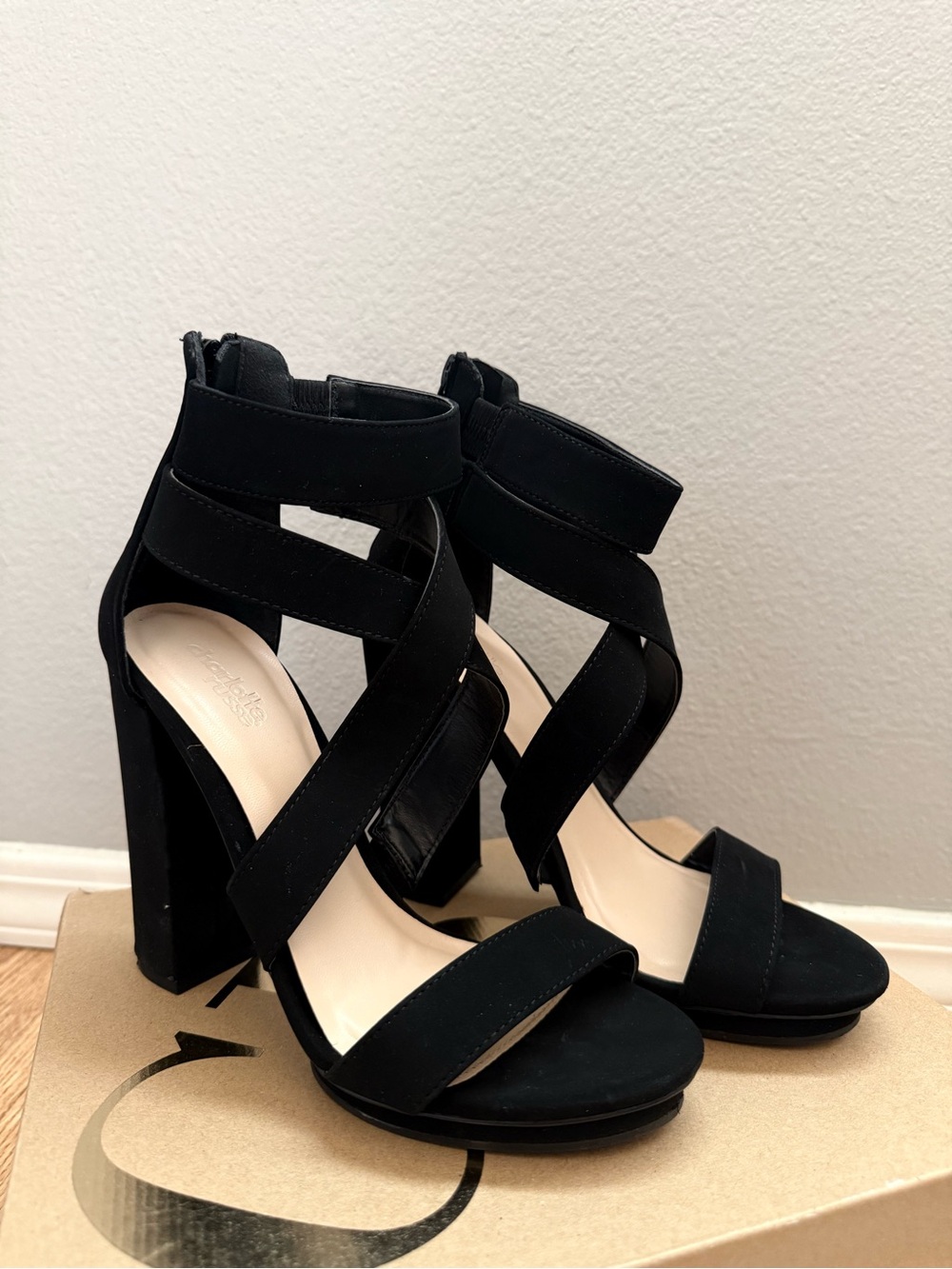 Charlotte Russe Black Strappy Block Heel Sandals